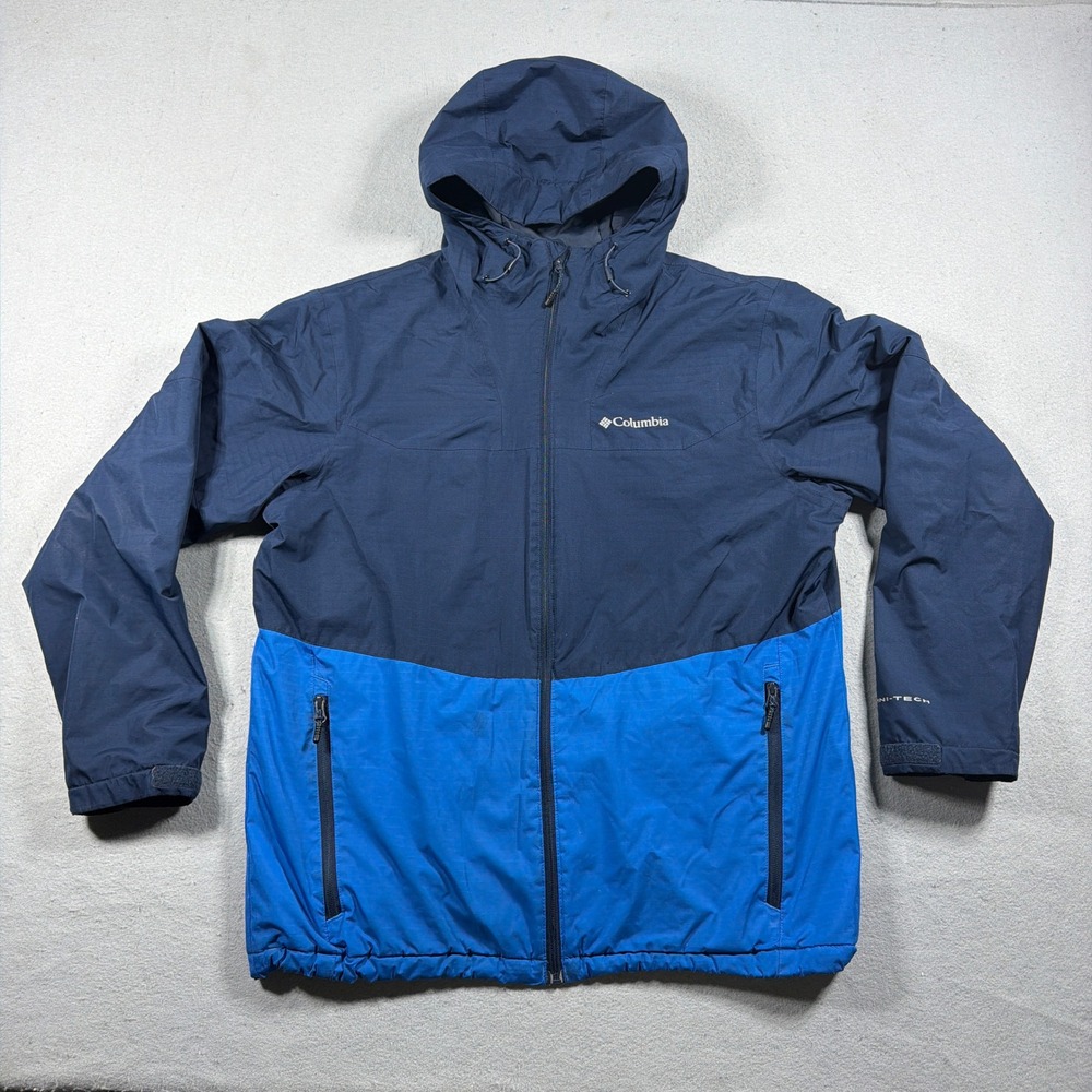 Columbia Omni Tech Jacket Men Large Hooded Colorblock Blue Navy Outdoor Gorpcore